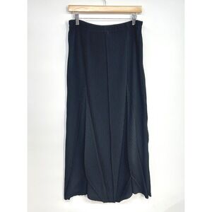 Babette Pleated Pull On Maxi Skirt Large Black Elastic Waist Lagenlook Artsy